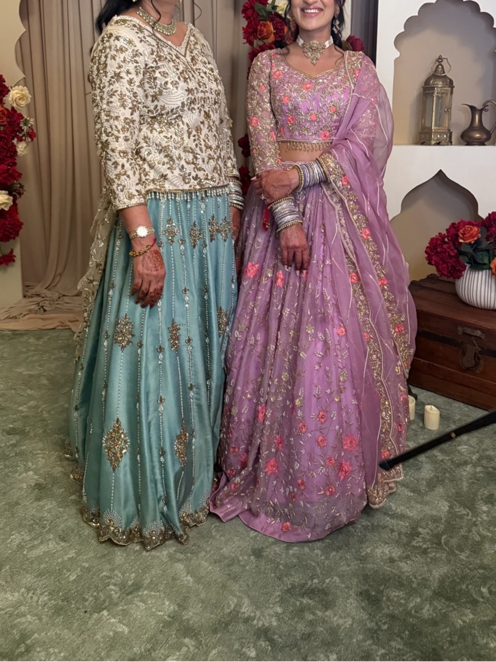 Teal Embroidered Lehenga with Floral Accents